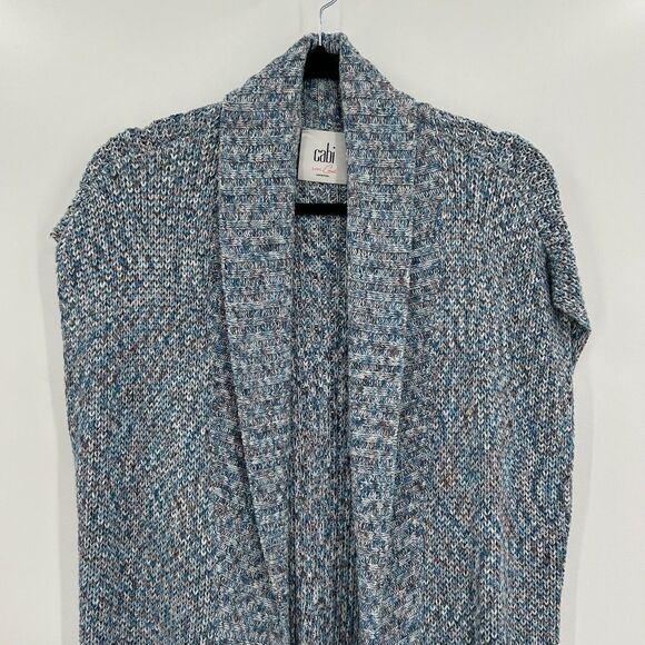 CABI Blue Knit Short Sleeve Duster Open Cardigan Cozy Sweater Size Small - Picture 4 of 7